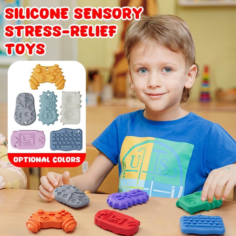 Fidget Toys for Kids Adults, 6Pcs Textured Sensory Stones for Autism ADHD Kids Calming,Silicone Worry Stones for Classroom Prizes Sensory Toys - Quiet Fidgets Toy for Students Anxiety Relief - Image 7