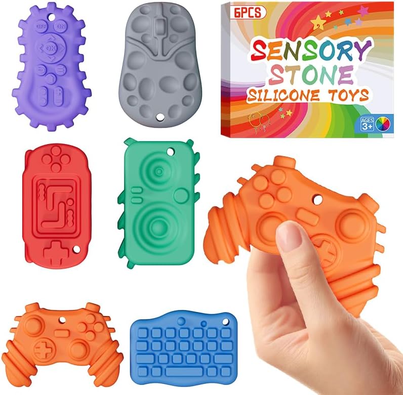 Fidget Toys for Kids Adults, 6Pcs Textured Sensory Stones for Autism ADHD Kids Calming,Silicone Worry Stones for Classroom Prizes Sensory Toys - Quiet Fidgets Toy for Students Anxiety Relief - Image 2