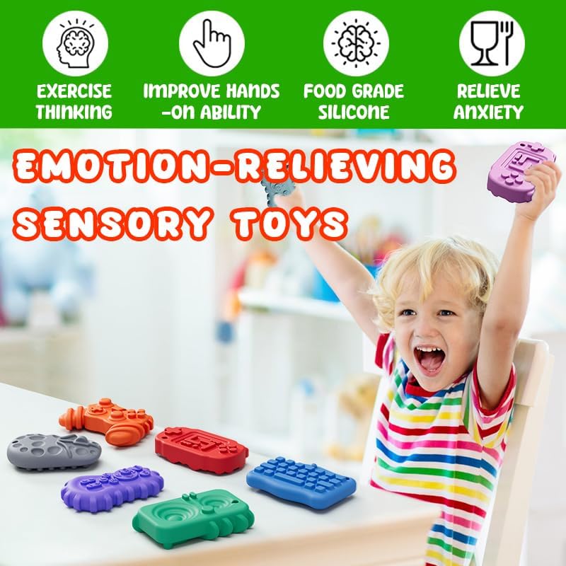 Fidget Toys for Kids Adults, 6Pcs Textured Sensory Stones for Autism ADHD Kids Calming,Silicone Worry Stones for Classroom Prizes Sensory Toys - Quiet Fidgets Toy for Students Anxiety Relief - Image 3