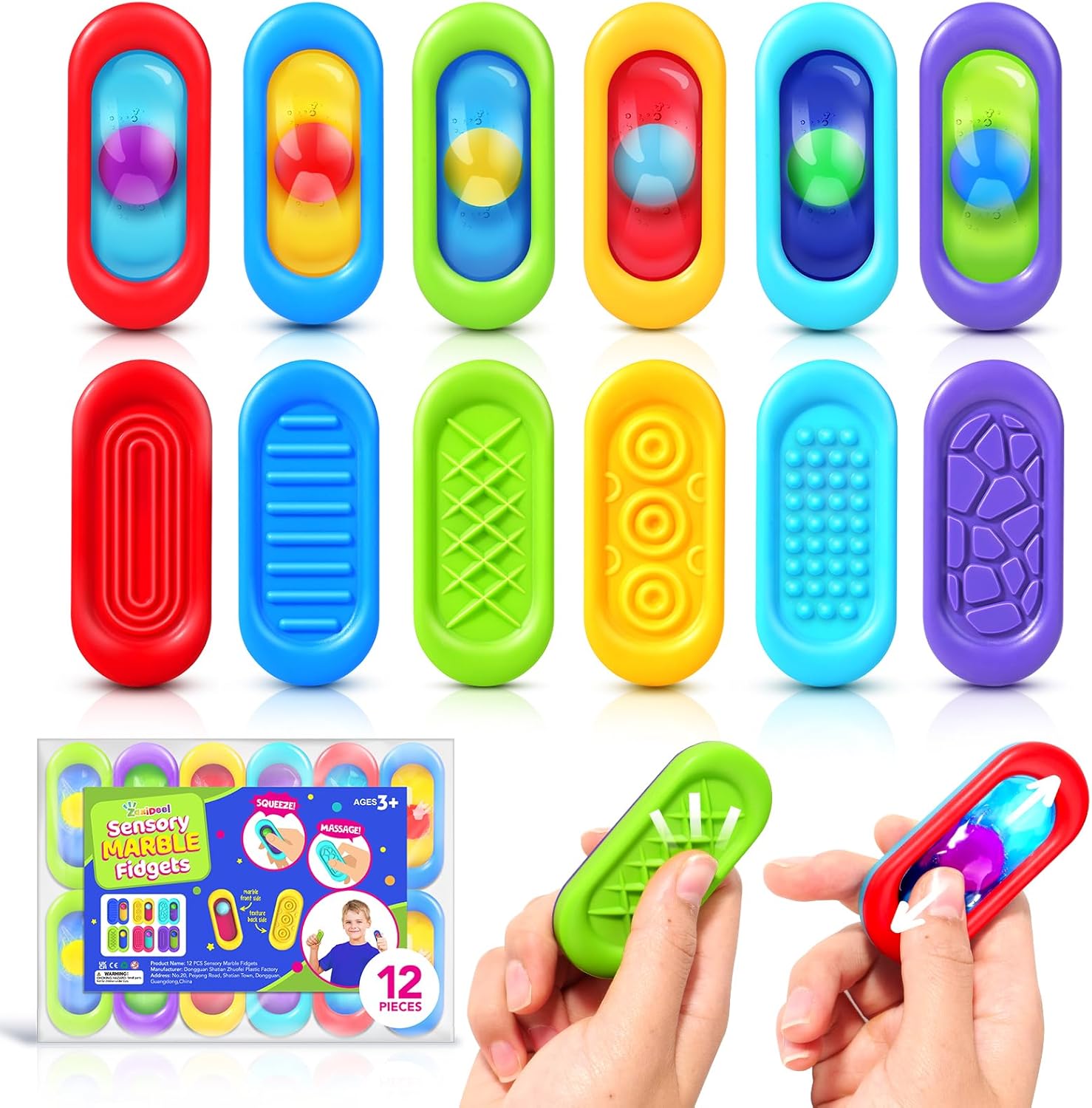 Sensory Marble Fidget for Kids Adults- 12 Pcs Gel Filled Autism Sensory Toys, Texture Quiet Fidget for Student Classroom Prize, Silent Stress Squishy Worry Stones, Travel Road Trip Activities - Image 2
