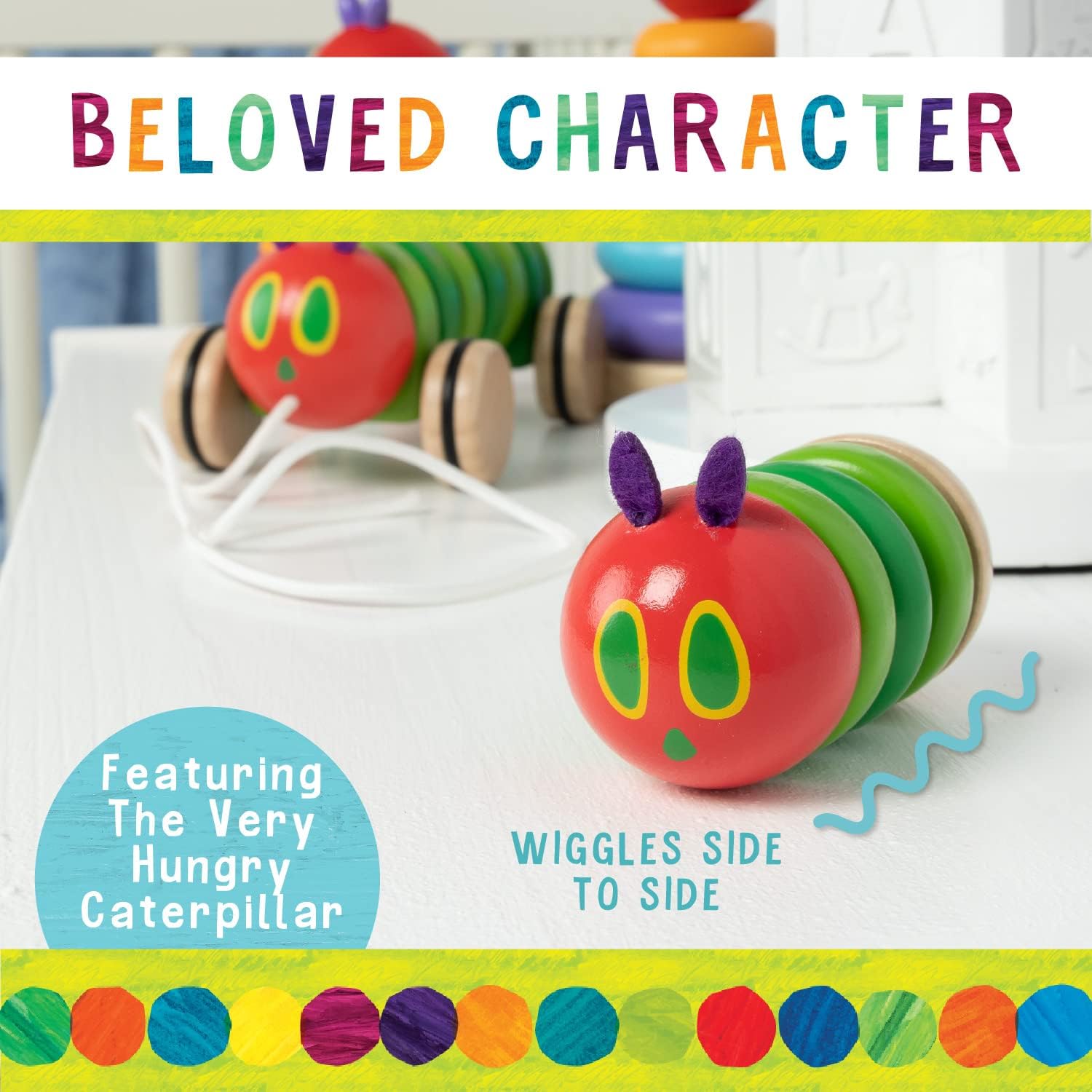 Kids Preferred World of Eric Carle The Very Hungry Caterpillar Newborn Wooden Fidget Toy, Baby Sensory Caterpillar Shaker Rattle for Infants, Babies, and Toddlers - Image 4