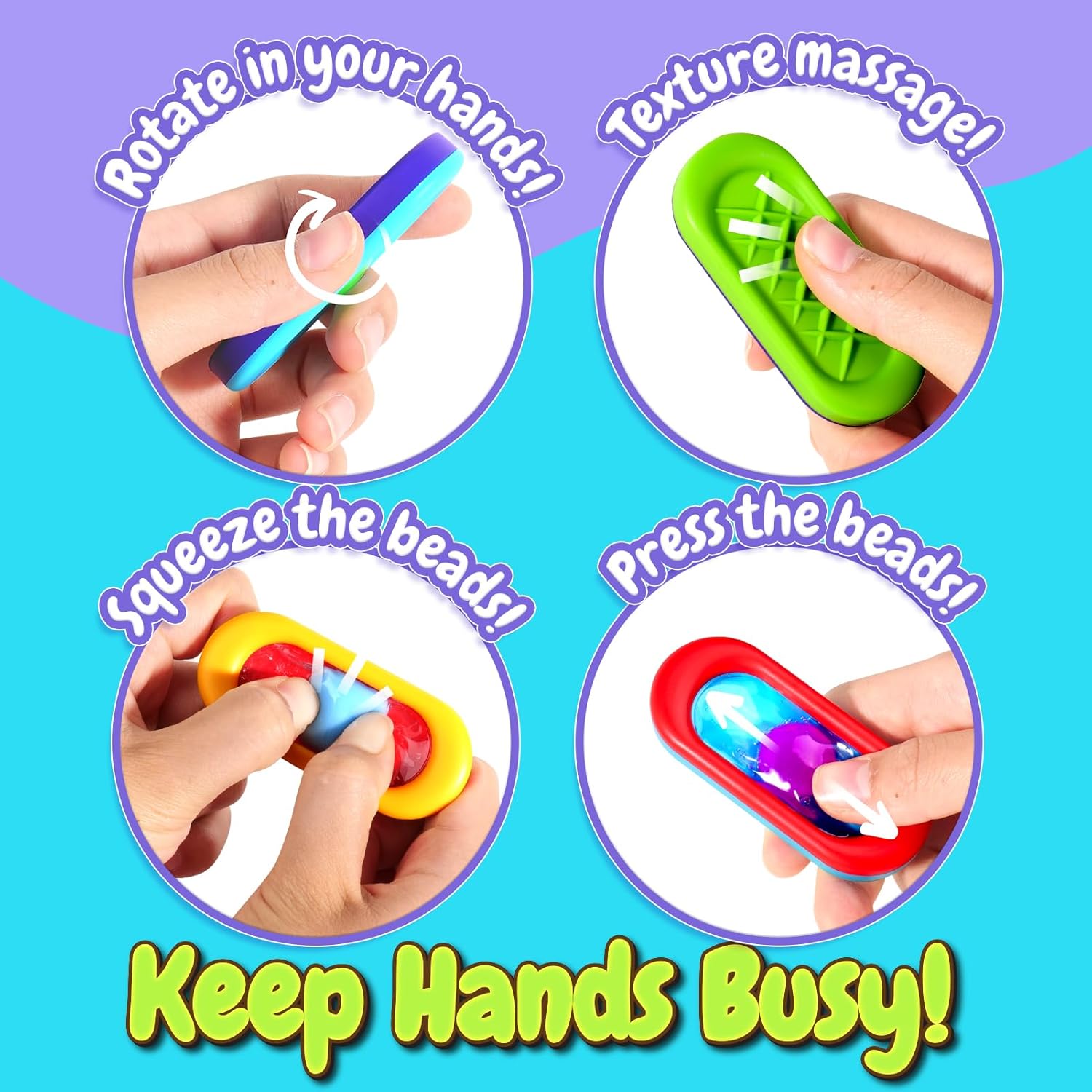 Sensory Marble Fidget for Kids Adults- 12 Pcs Gel Filled Autism Sensory Toys, Texture Quiet Fidget for Student Classroom Prize, Silent Stress Squishy Worry Stones, Travel Road Trip Activities - Image 3