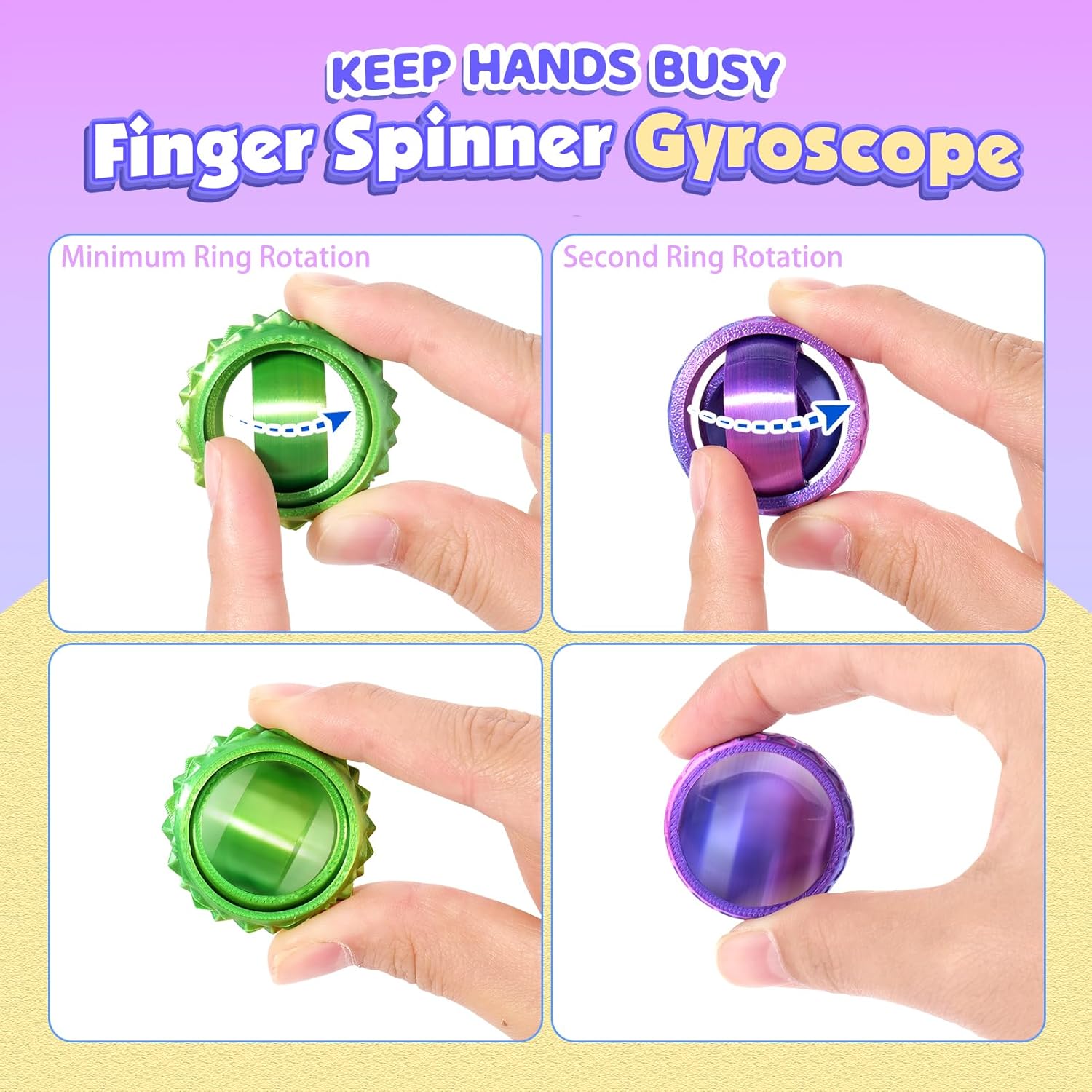Fidget Toys Gyroscope for Kids Adults: 3D Printed Pain Stim Spinner Rings for Classroom- 6 Pack Sensory Silent Fidget for Kids Autism ADHD Stress Relief- Quiet Fidgets for Anxiety Stocking Stuffers - Image 3