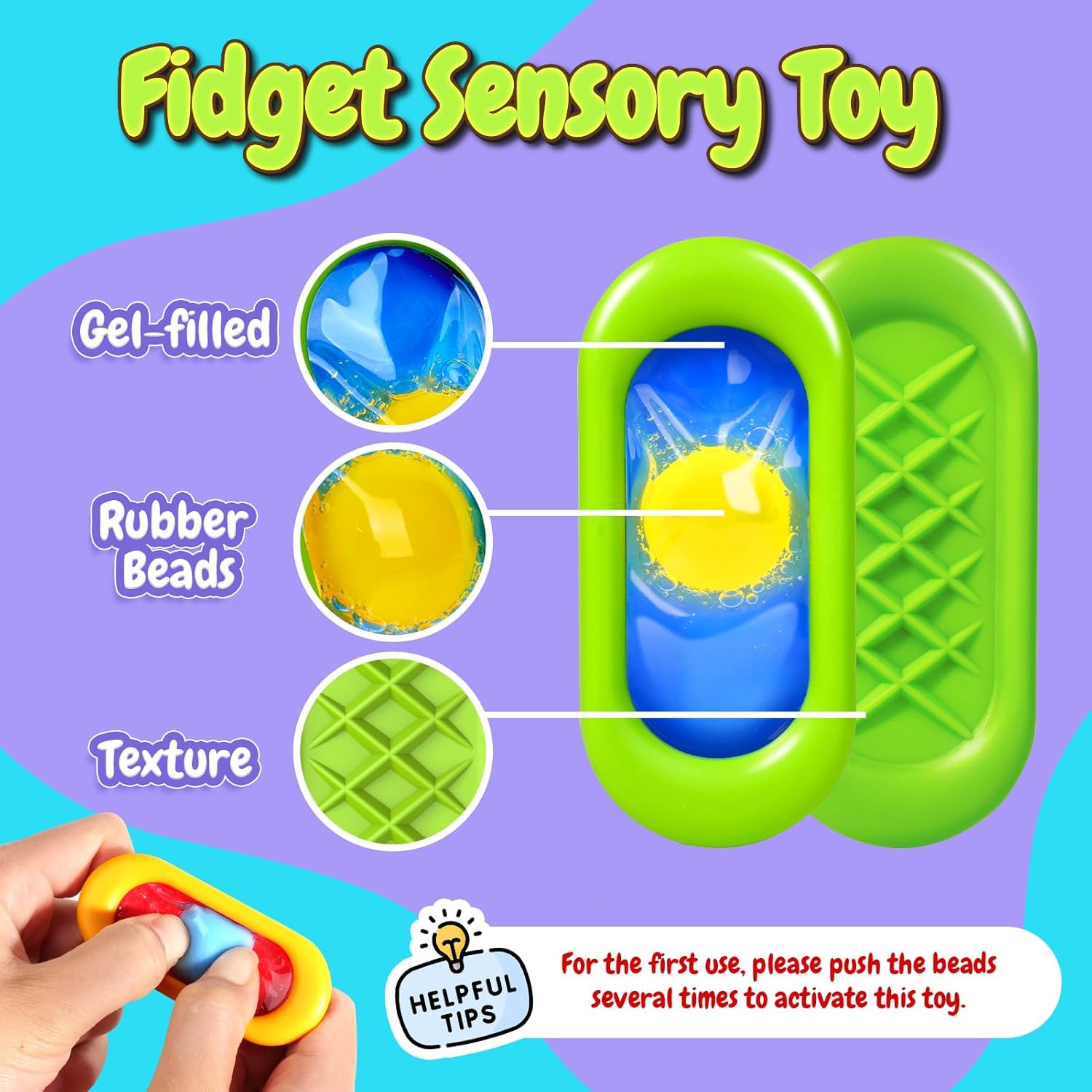 Sensory Marble Fidget for Kids Adults- 12 Pcs Gel Filled Autism Sensory Toys, Texture Quiet Fidget for Student Classroom Prize, Silent Stress Squishy Worry Stones, Travel Road Trip Activities - Image 6