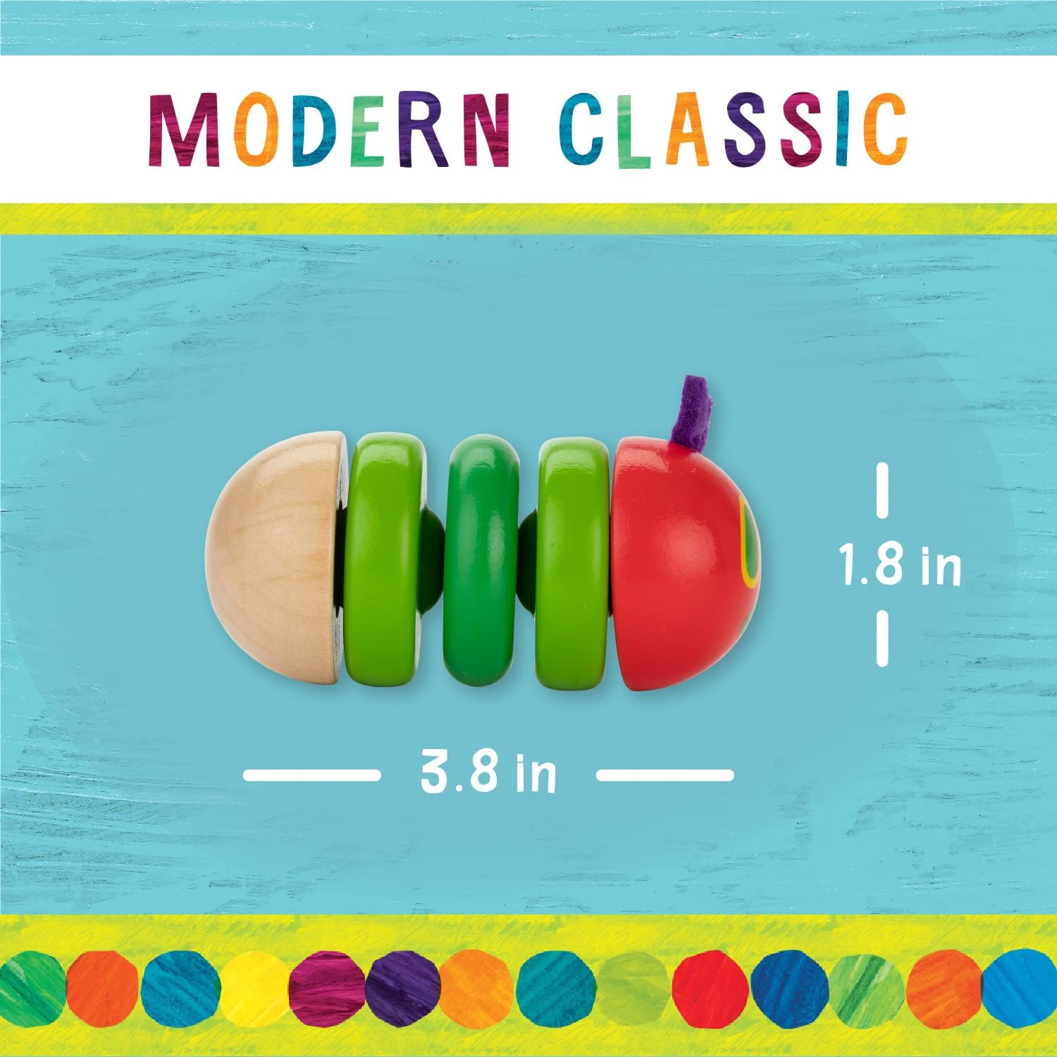 Kids Preferred World of Eric Carle The Very Hungry Caterpillar Newborn Wooden Fidget Toy, Baby Sensory Caterpillar Shaker Rattle for Infants, Babies, and Toddlers - Image 6