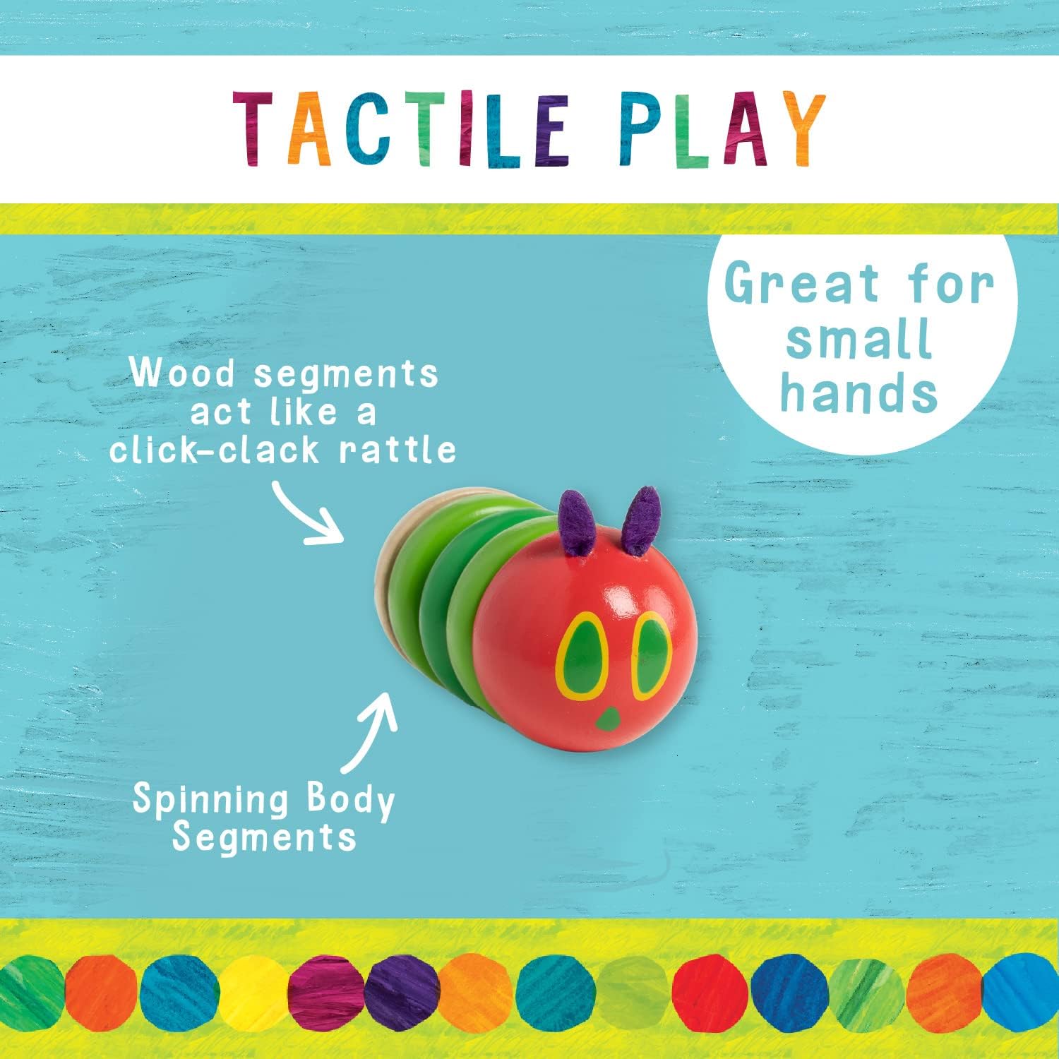 Kids Preferred World of Eric Carle The Very Hungry Caterpillar Newborn Wooden Fidget Toy, Baby Sensory Caterpillar Shaker Rattle for Infants, Babies, and Toddlers - Image 5