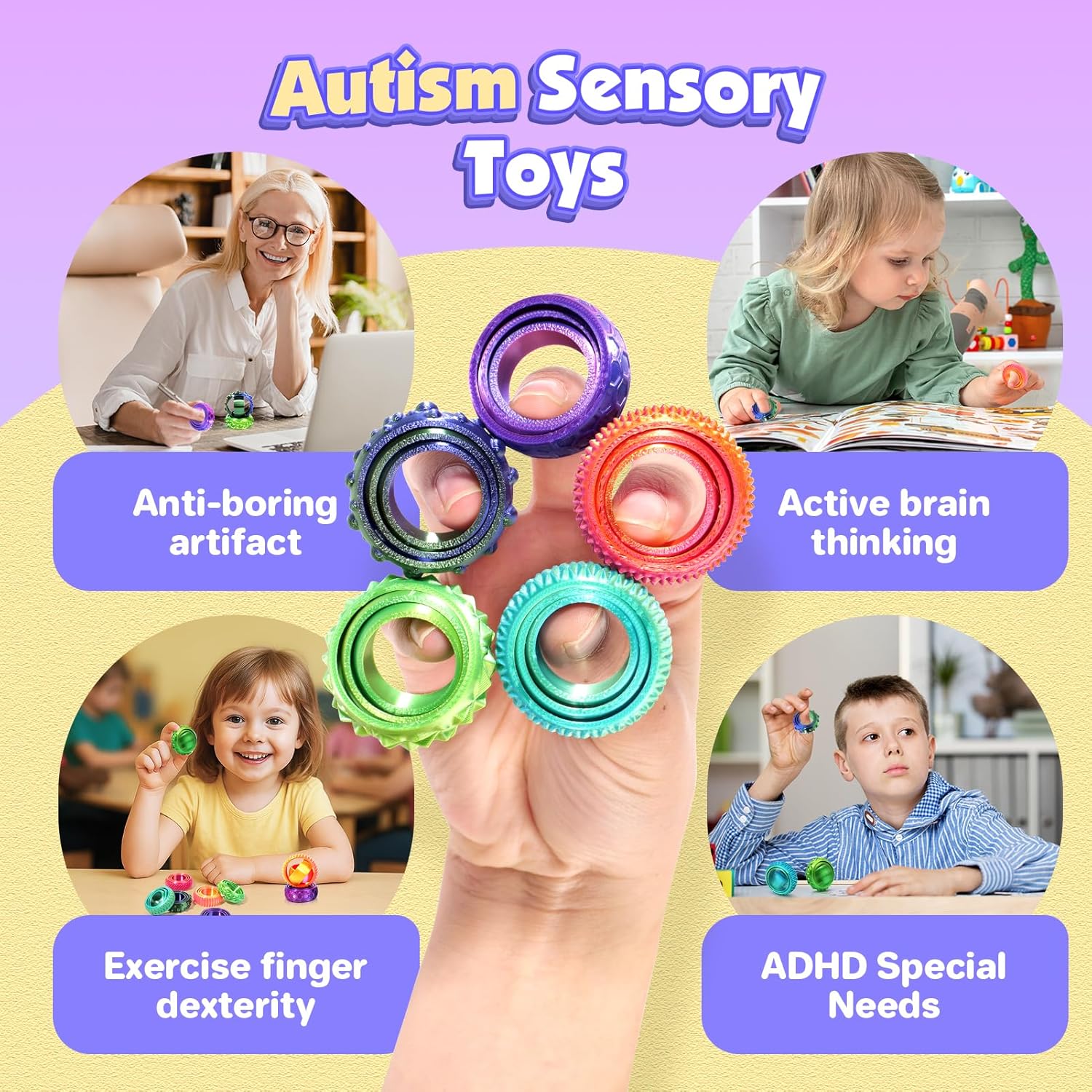 Fidget Toys Gyroscope for Kids Adults: 3D Printed Pain Stim Spinner Rings for Classroom- 6 Pack Sensory Silent Fidget for Kids Autism ADHD Stress Relief- Quiet Fidgets for Anxiety Stocking Stuffers - Image 6