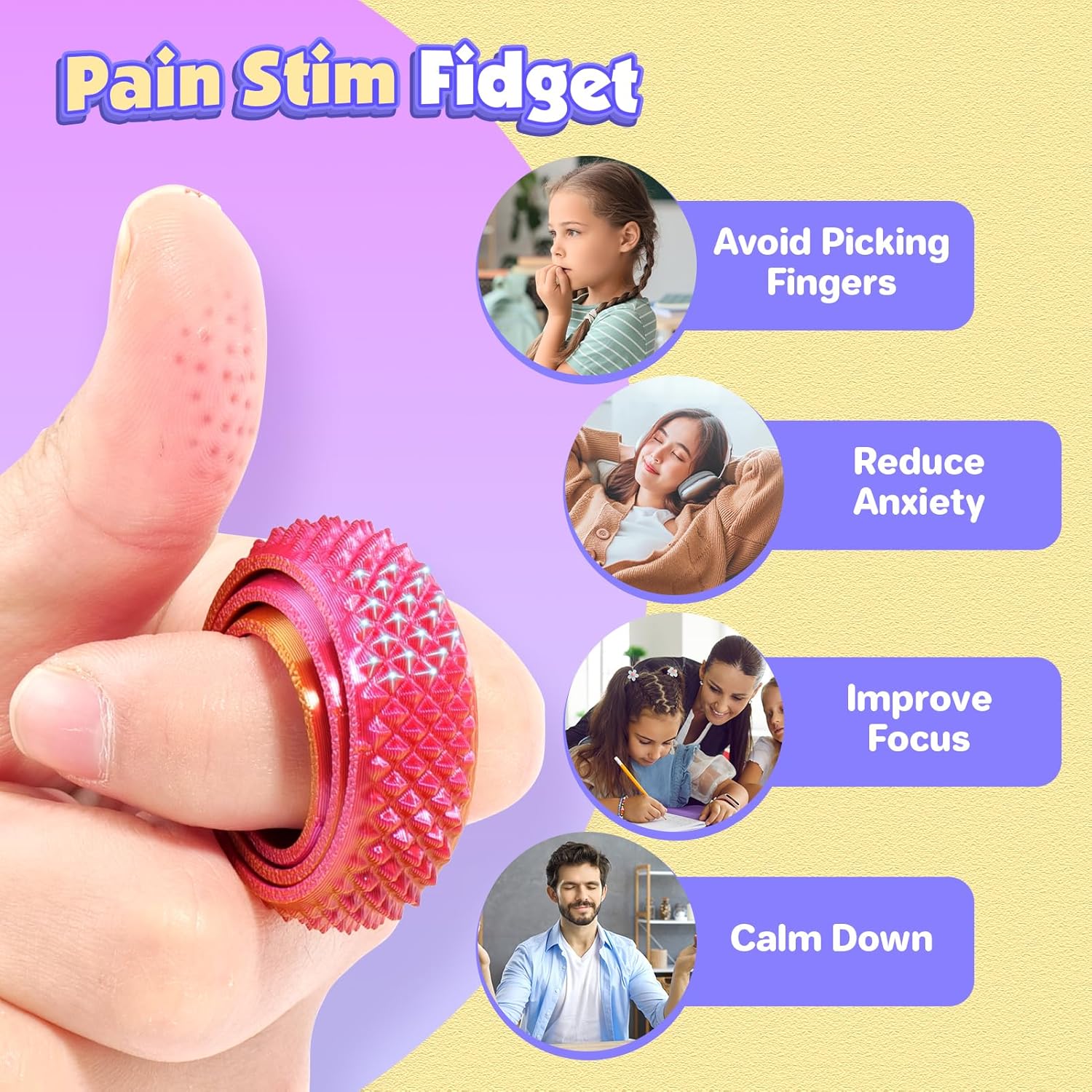 Fidget Toys Gyroscope for Kids Adults: 3D Printed Pain Stim Spinner Rings for Classroom- 6 Pack Sensory Silent Fidget for Kids Autism ADHD Stress Relief- Quiet Fidgets for Anxiety Stocking Stuffers - Image 5