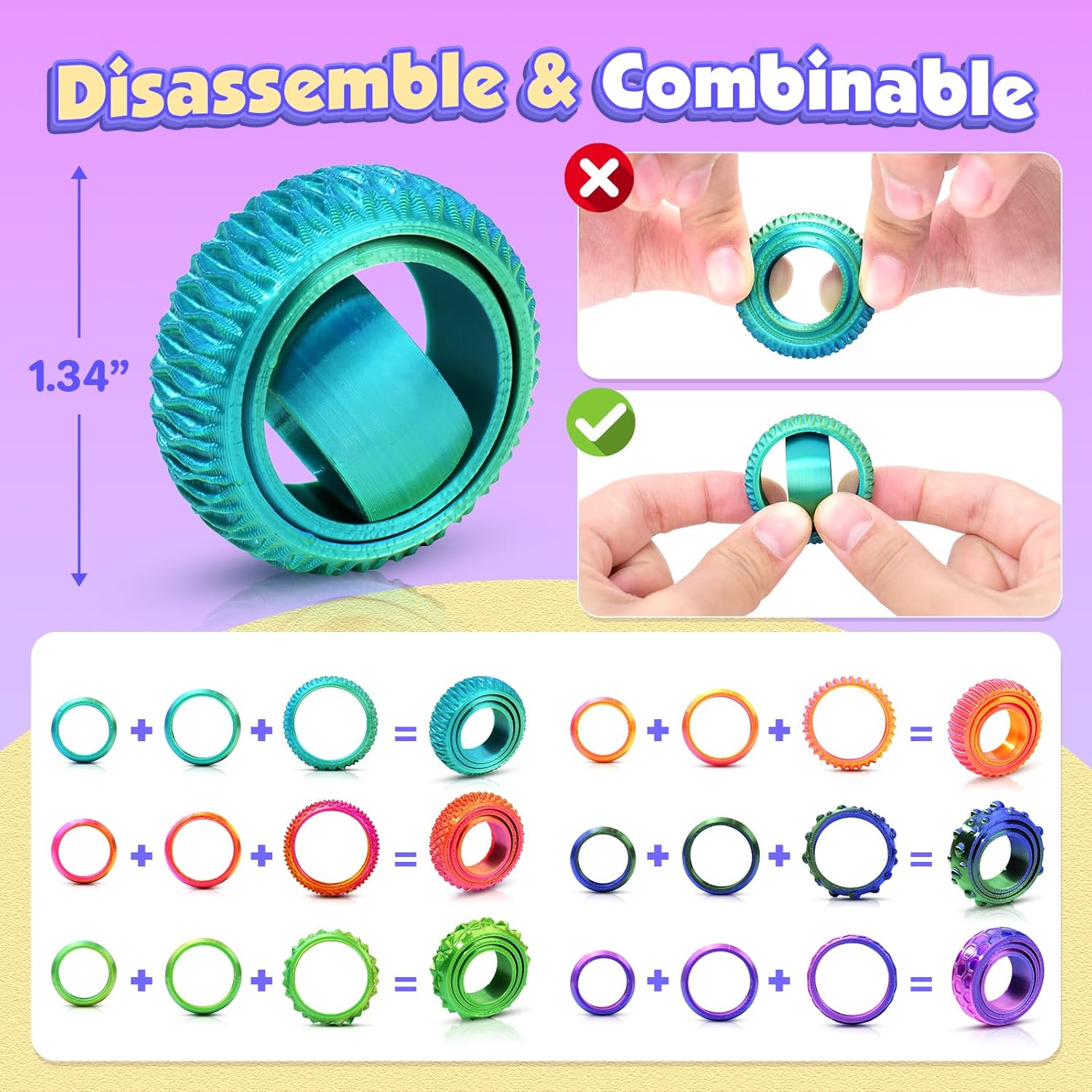 Fidget Toys Gyroscope for Kids Adults: 3D Printed Pain Stim Spinner Rings for Classroom- 6 Pack Sensory Silent Fidget for Kids Autism ADHD Stress Relief- Quiet Fidgets for Anxiety Stocking Stuffers - Image 8