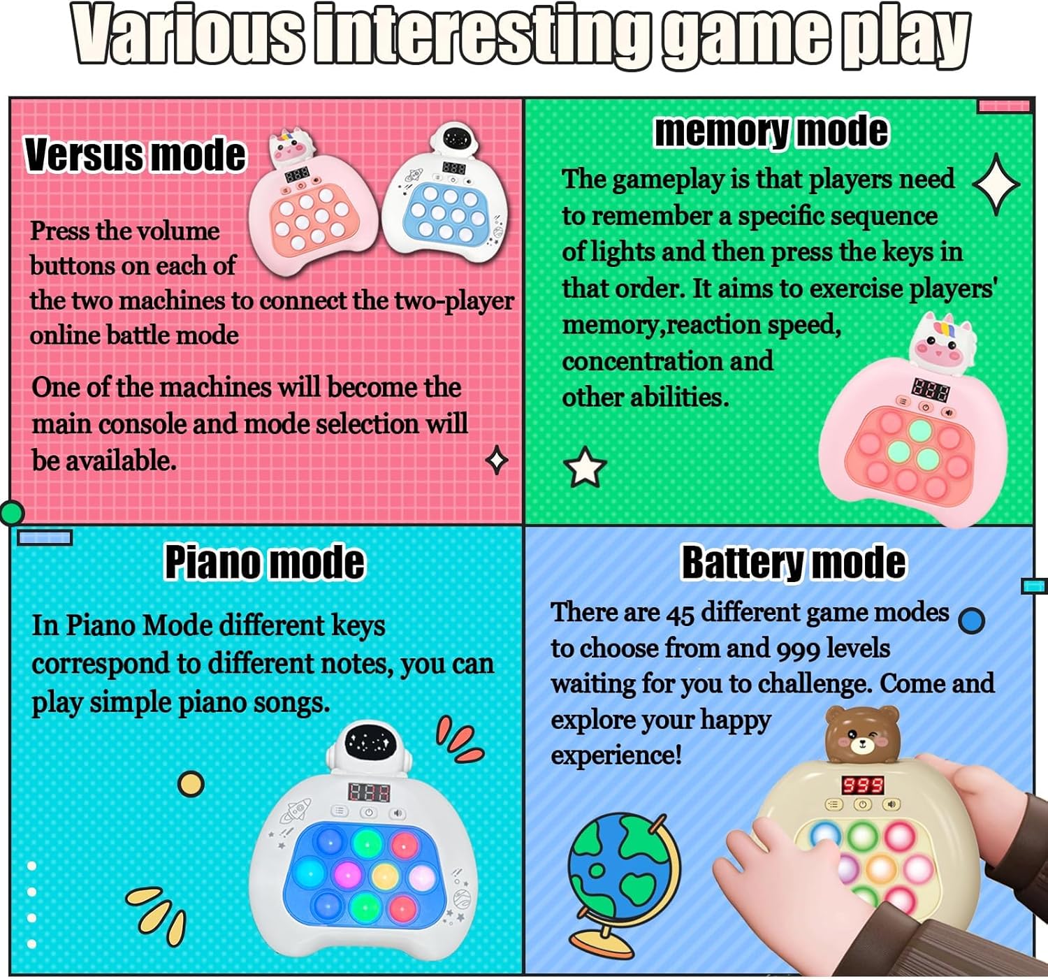 Fast Push Pop Fidget Toys for Kids, Handheld Puzzle Game with LED Screen & Multiplayer Mode, Sensory Toys for 3-12 Year Old Girls Boys, Fun Battle Gifts for Friends(Brown) - Image 5