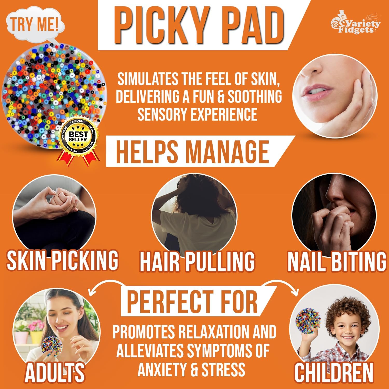Picky Pad | Skin Picking Fidget Toys for Dermatillomania, Trichotillomania Fidget Toys | Sensory Pick Pads for Anxiety & Stress Relief in Kids & Adults (2 Pack, 10 cm) - Image 3