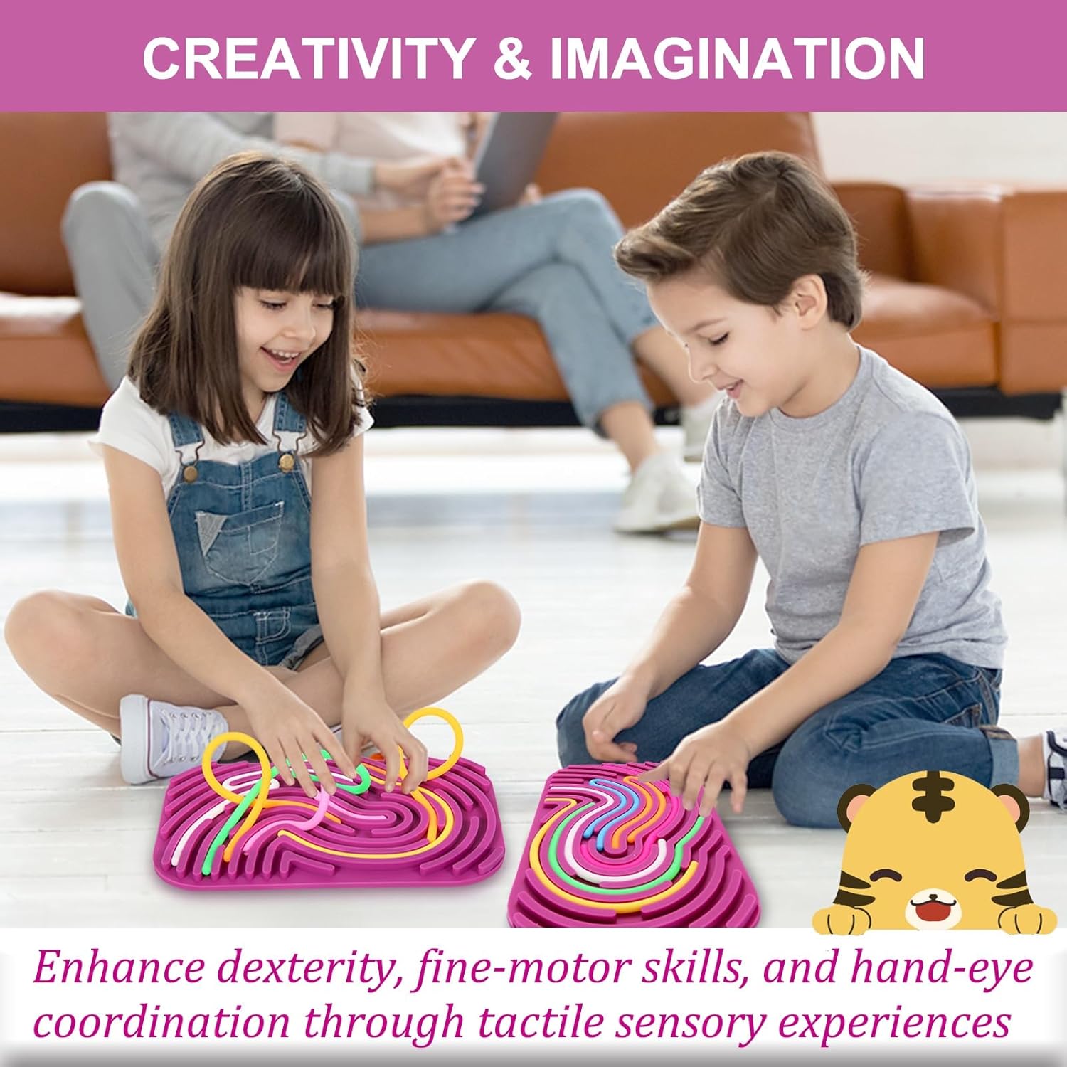 Sensory Activity Board - Double-Sided Silicone Fidget Toy Busy Board for Fine Motor Skill Silicone Calm Down Toy for Stress, Anxiety, ADHD & Autism, Kids 3+ & Adults Activities for Travel(Rectangle) - Image 4