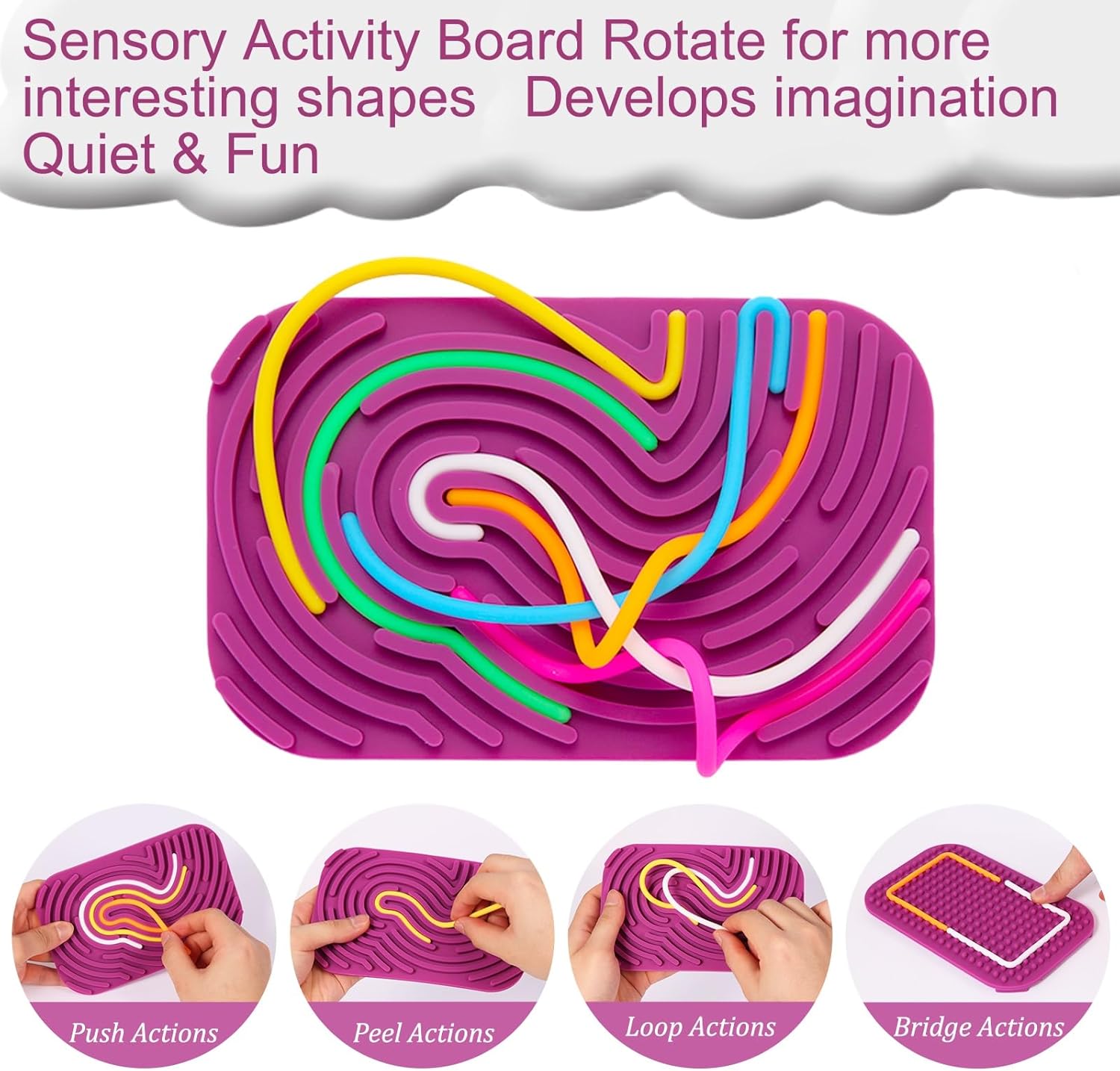 Sensory Activity Board - Double-Sided Silicone Fidget Toy Busy Board for Fine Motor Skill Silicone Calm Down Toy for Stress, Anxiety, ADHD & Autism, Kids 3+ & Adults Activities for Travel(Rectangle) - Image 8
