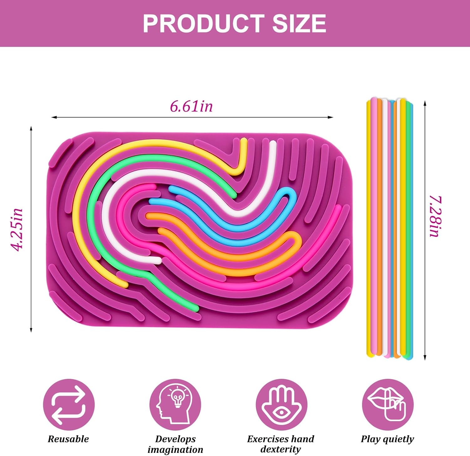 Sensory Activity Board - Double-Sided Silicone Fidget Toy Busy Board for Fine Motor Skill Silicone Calm Down Toy for Stress, Anxiety, ADHD & Autism, Kids 3+ & Adults Activities for Travel(Rectangle) - Image 5