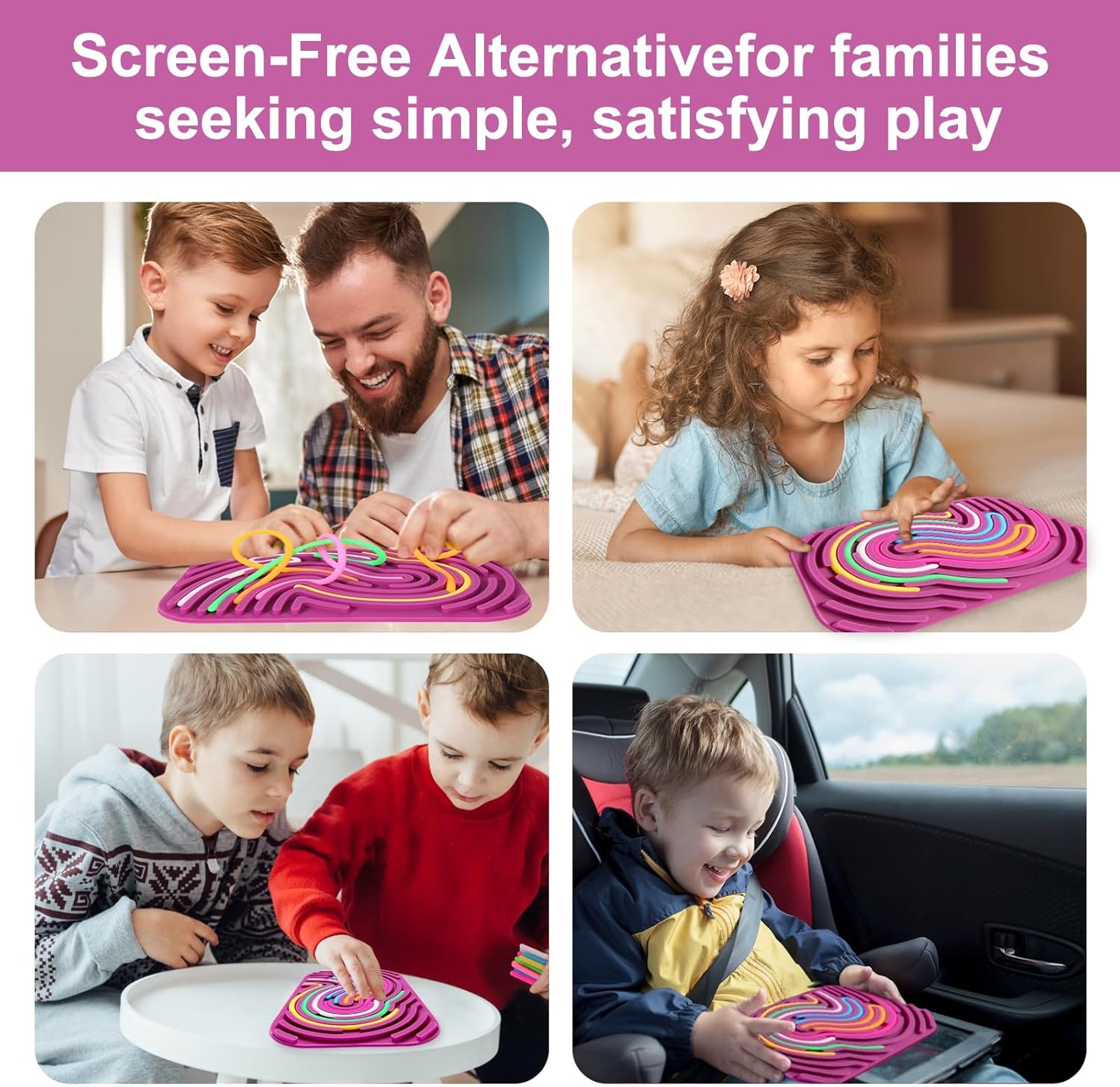 Sensory Activity Board - Double-Sided Silicone Fidget Toy Busy Board for Fine Motor Skill Silicone Calm Down Toy for Stress, Anxiety, ADHD & Autism, Kids 3+ & Adults Activities for Travel(Rectangle) - Image 7