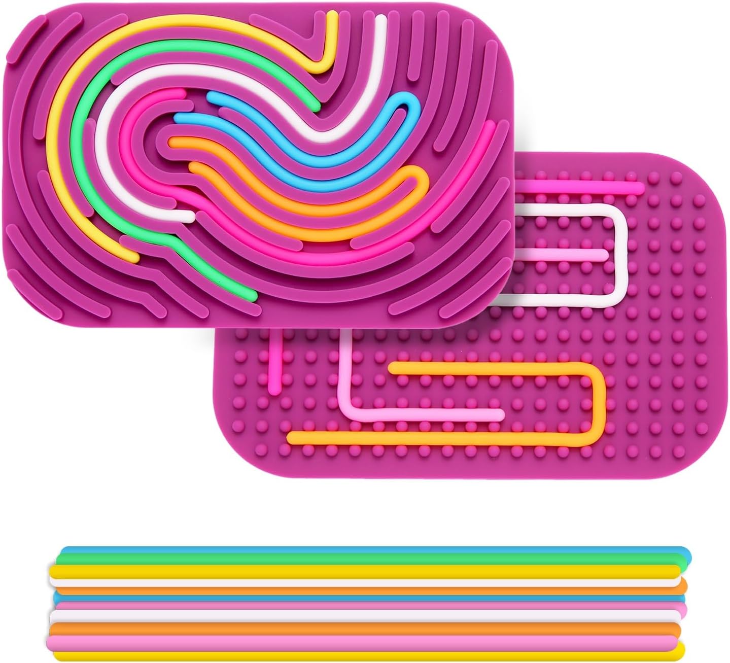 Sensory Activity Board - Double-Sided Silicone Fidget Toy Busy Board for Fine Motor Skill Silicone Calm Down Toy for Stress, Anxiety, ADHD & Autism, Kids 3+ & Adults Activities for Travel(Rectangle) - Image 2