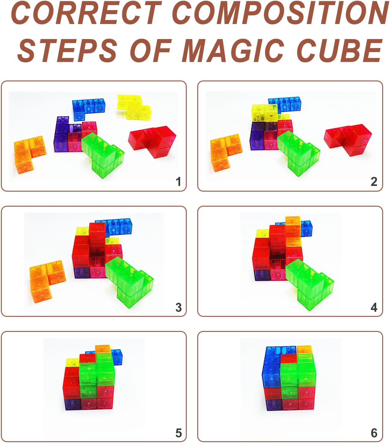 Magnetic Building Blocks Magic Magnetic 3D Puzzle Cubes, Set of 7 Multi Shapes Magnetics Blocks with 54 Guide Cards, Children's Educational Toys and Stress Relief Fidget Toys for Kids Adults - Image 9
