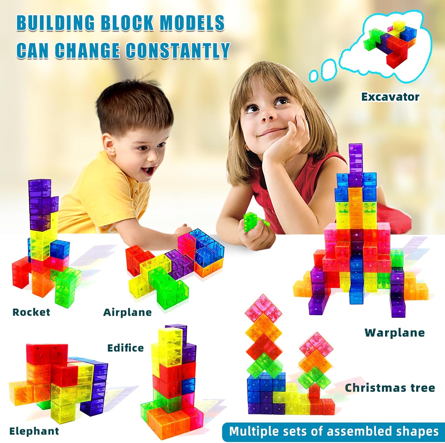 Magnetic Building Blocks Magic Magnetic 3D Puzzle Cubes, Set of 7 Multi Shapes Magnetics Blocks with 54 Guide Cards, Children's Educational Toys and Stress Relief Fidget Toys for Kids Adults - Image 3