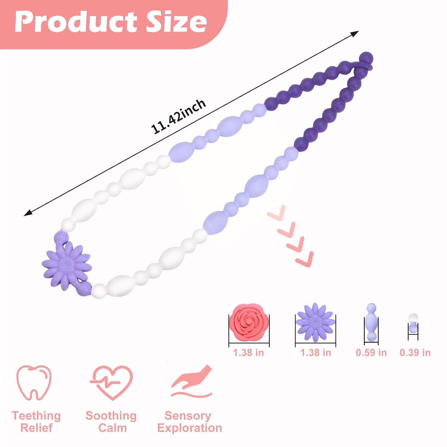 Chew Necklaces for Sensory Kids Adults, Flower Chewy Necklace Sensory Toys for Autism Nail Biting Anxiety, Fidget Necklace Oral Chew Toys, ADHD Tools for Boys Girls - Image 2