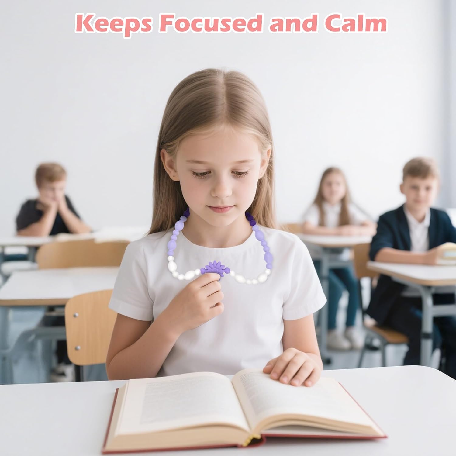 Chew Necklaces for Sensory Kids Adults, Flower Chewy Necklace Sensory Toys for Autism Nail Biting Anxiety, Fidget Necklace Oral Chew Toys, ADHD Tools for Boys Girls - Image 5