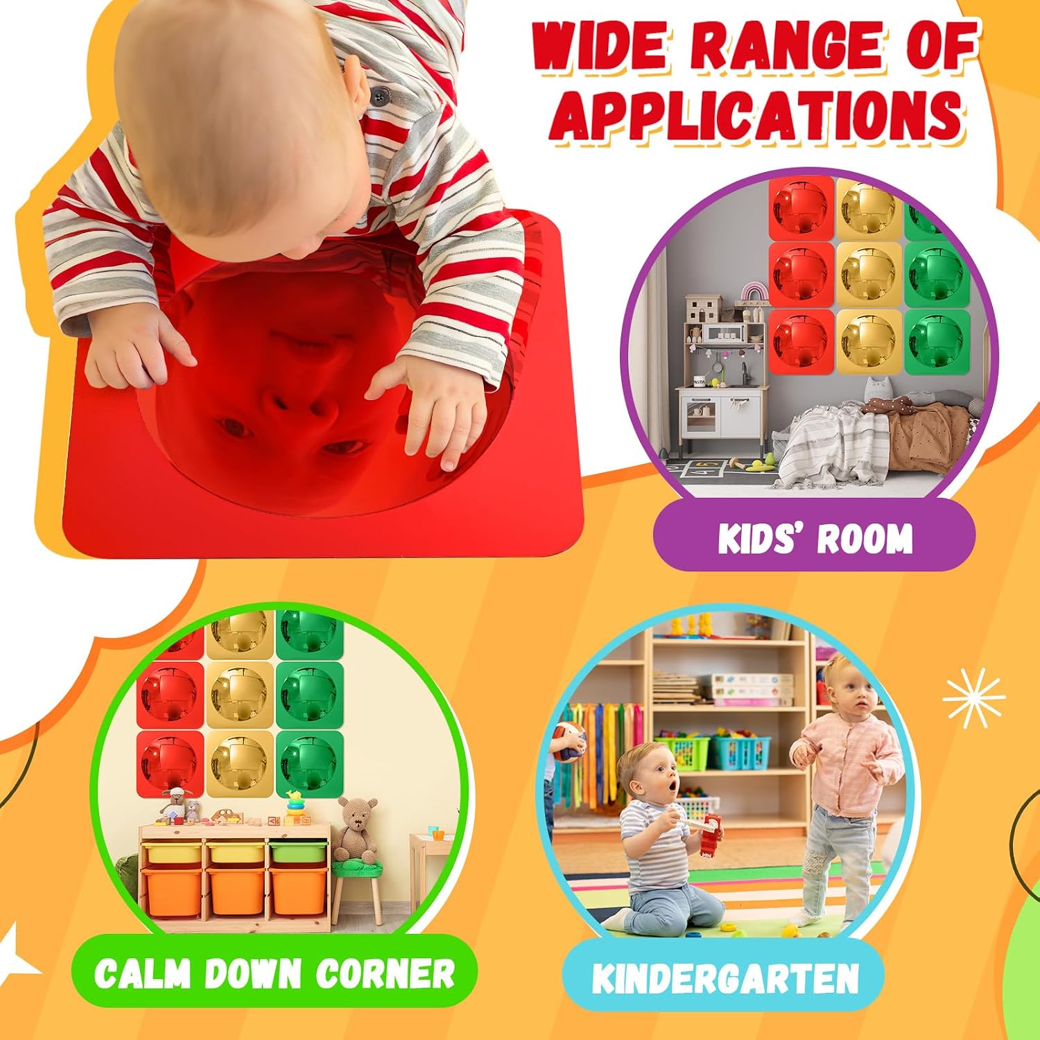 Geiserailie 9 Pcs Sensory Wall Bubble Mirrors, 10 x 10 Inch, CPC Certified - Image 7