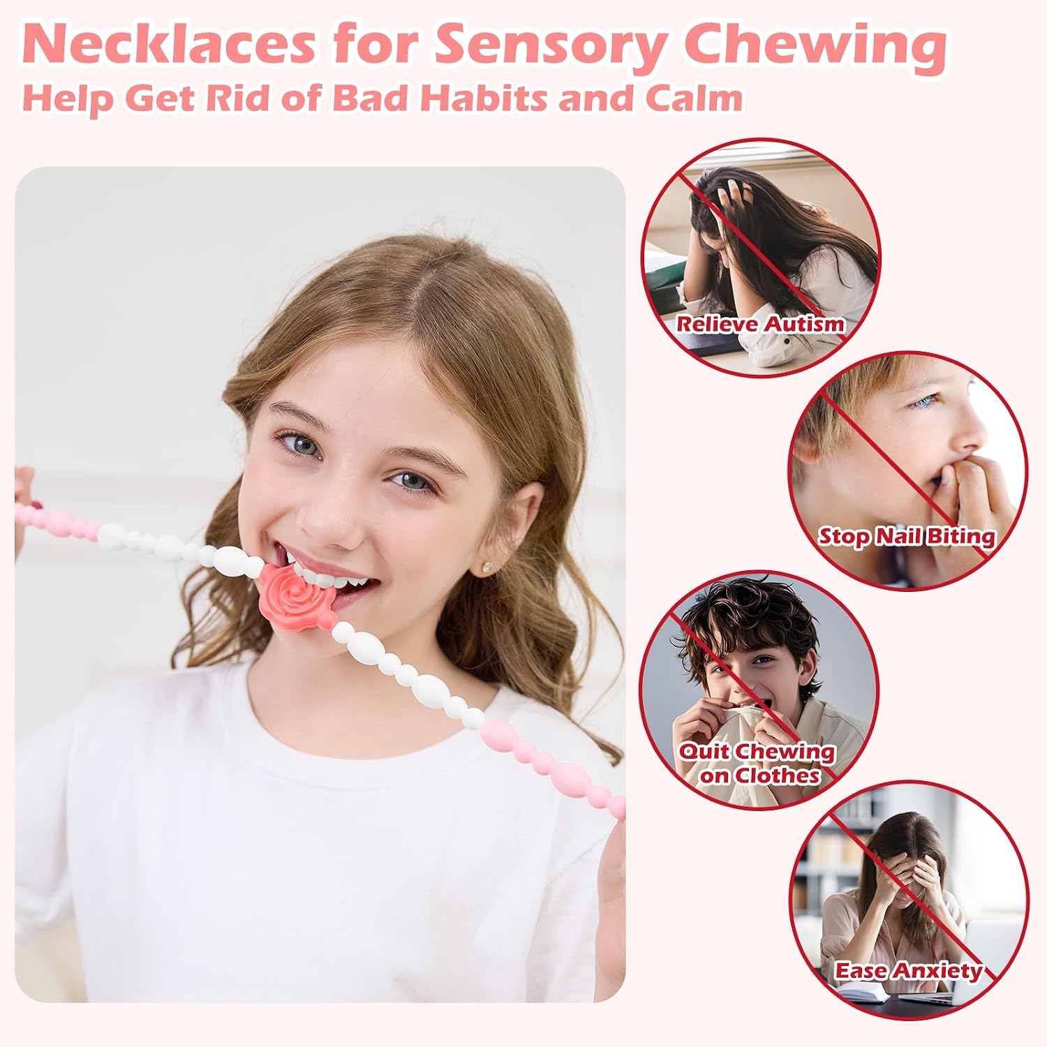 Chew Necklaces for Sensory Kids Adults, Flower Chewy Necklace Sensory Toys for Autism Nail Biting Anxiety, Fidget Necklace Oral Chew Toys, ADHD Tools for Boys Girls - Image 4