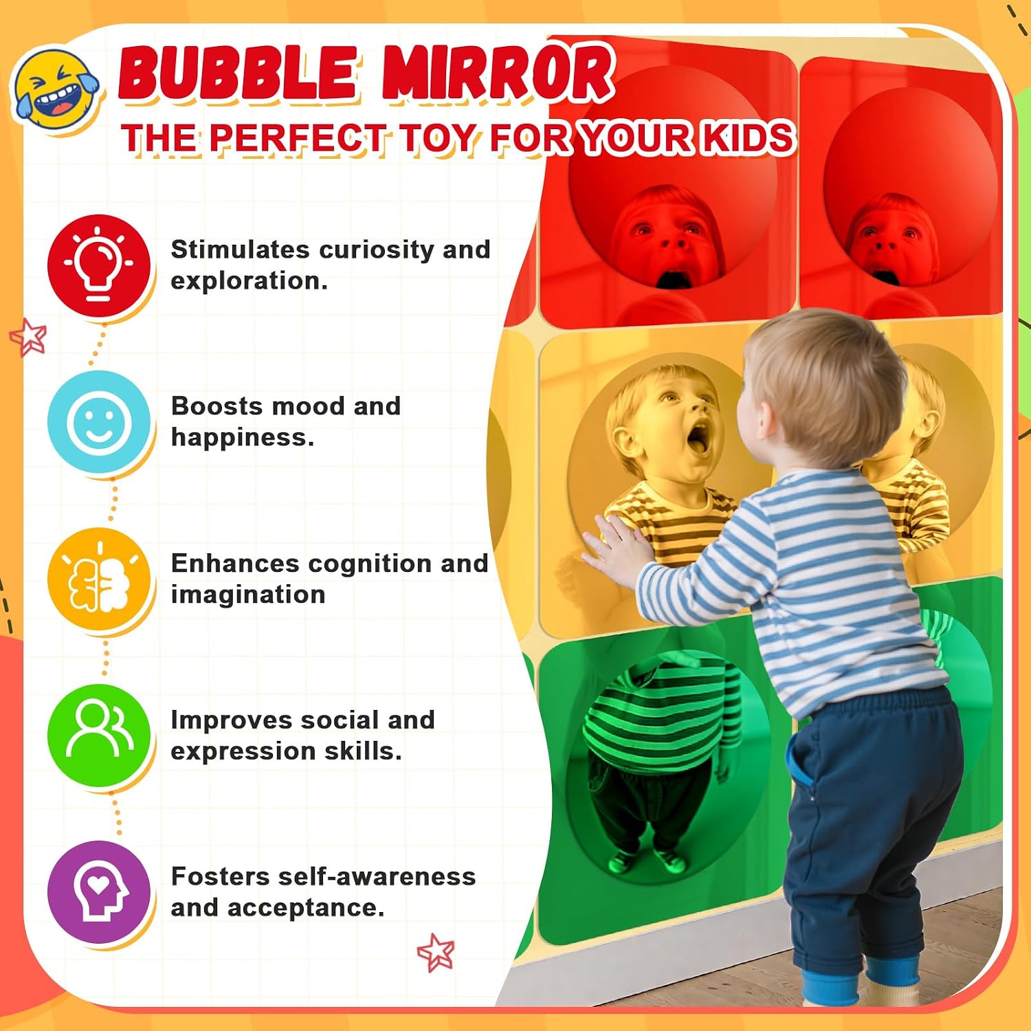 Geiserailie 9 Pcs Sensory Wall Bubble Mirrors, 10 x 10 Inch, CPC Certified - Image 5