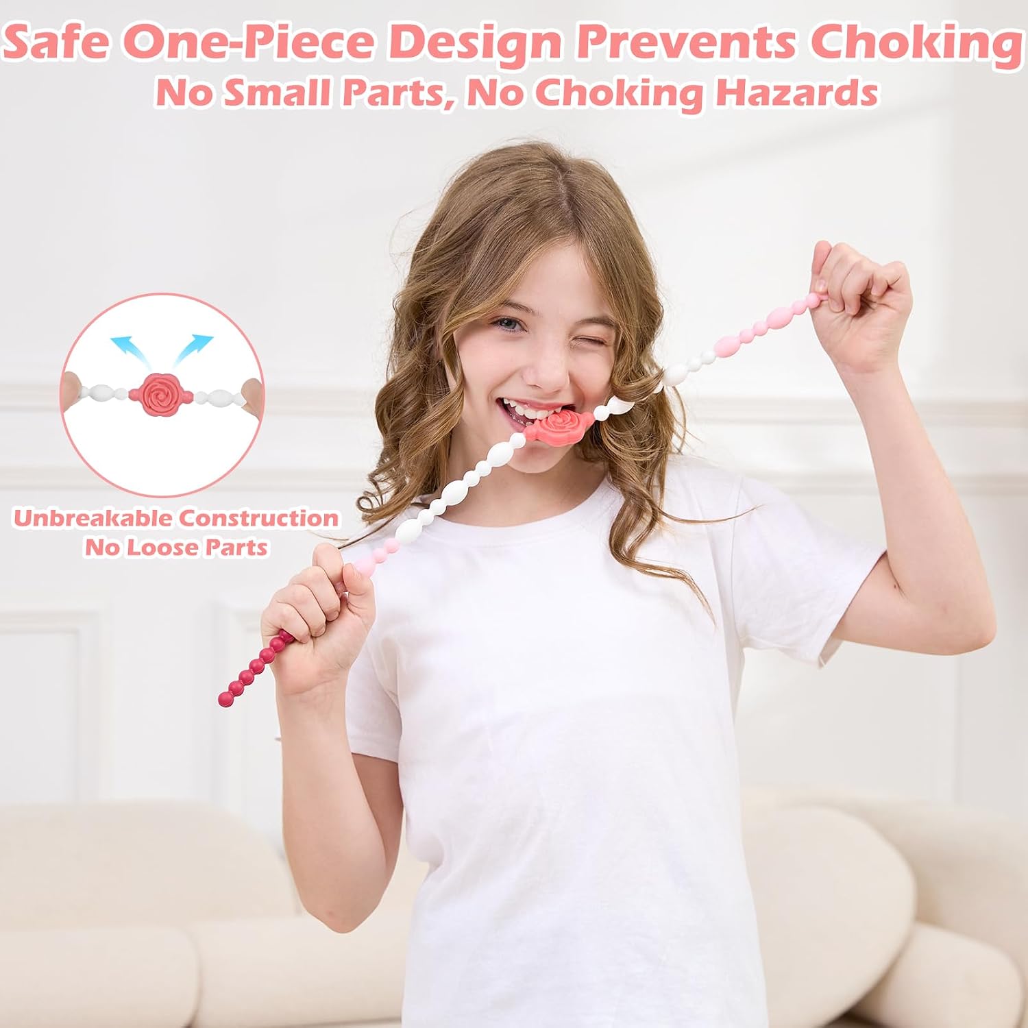 Chew Necklaces for Sensory Kids Adults, Flower Chewy Necklace Sensory Toys for Autism Nail Biting Anxiety, Fidget Necklace Oral Chew Toys, ADHD Tools for Boys Girls - Image 3