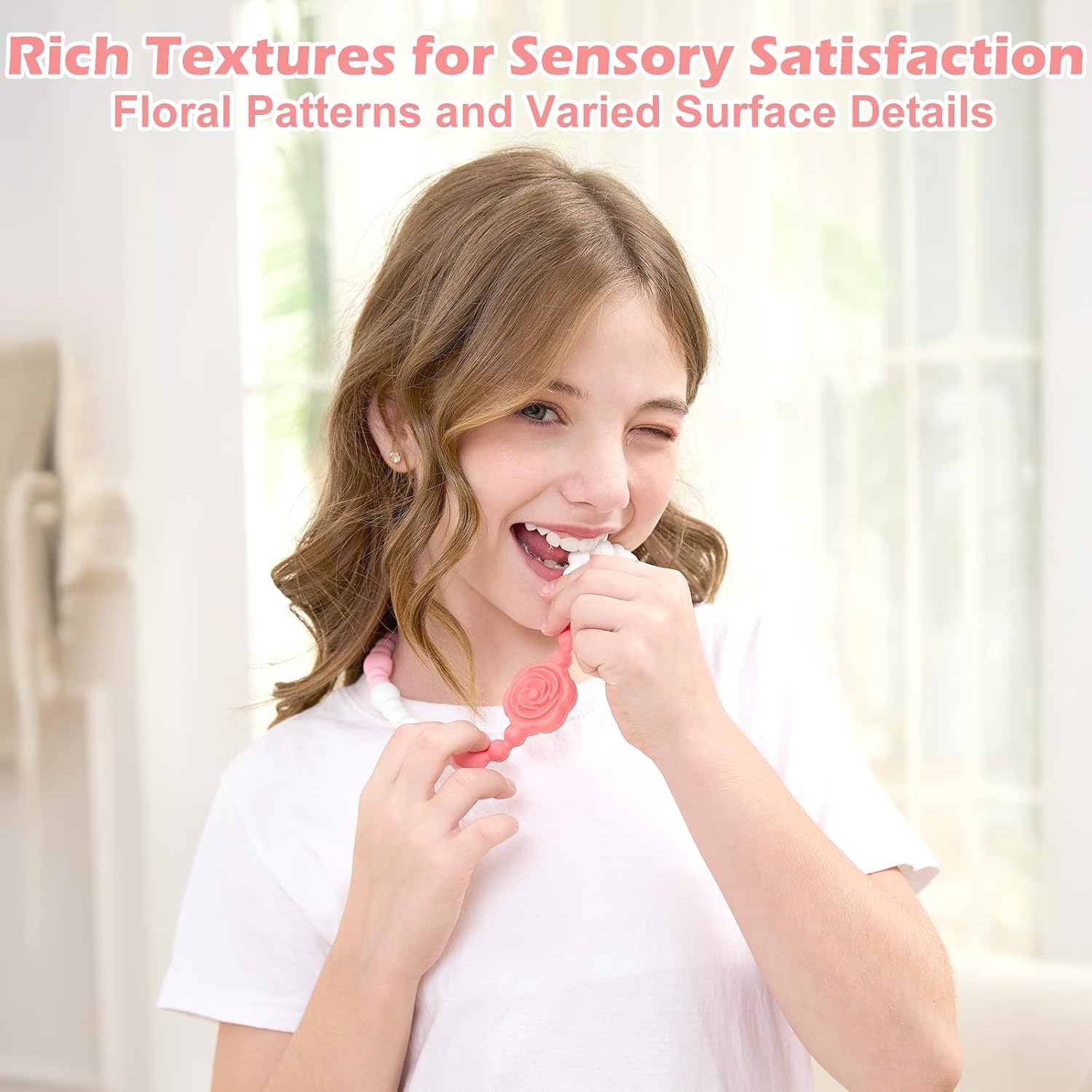 Chew Necklaces for Sensory Kids Adults, Flower Chewy Necklace Sensory Toys for Autism Nail Biting Anxiety, Fidget Necklace Oral Chew Toys, ADHD Tools for Boys Girls - Image 6