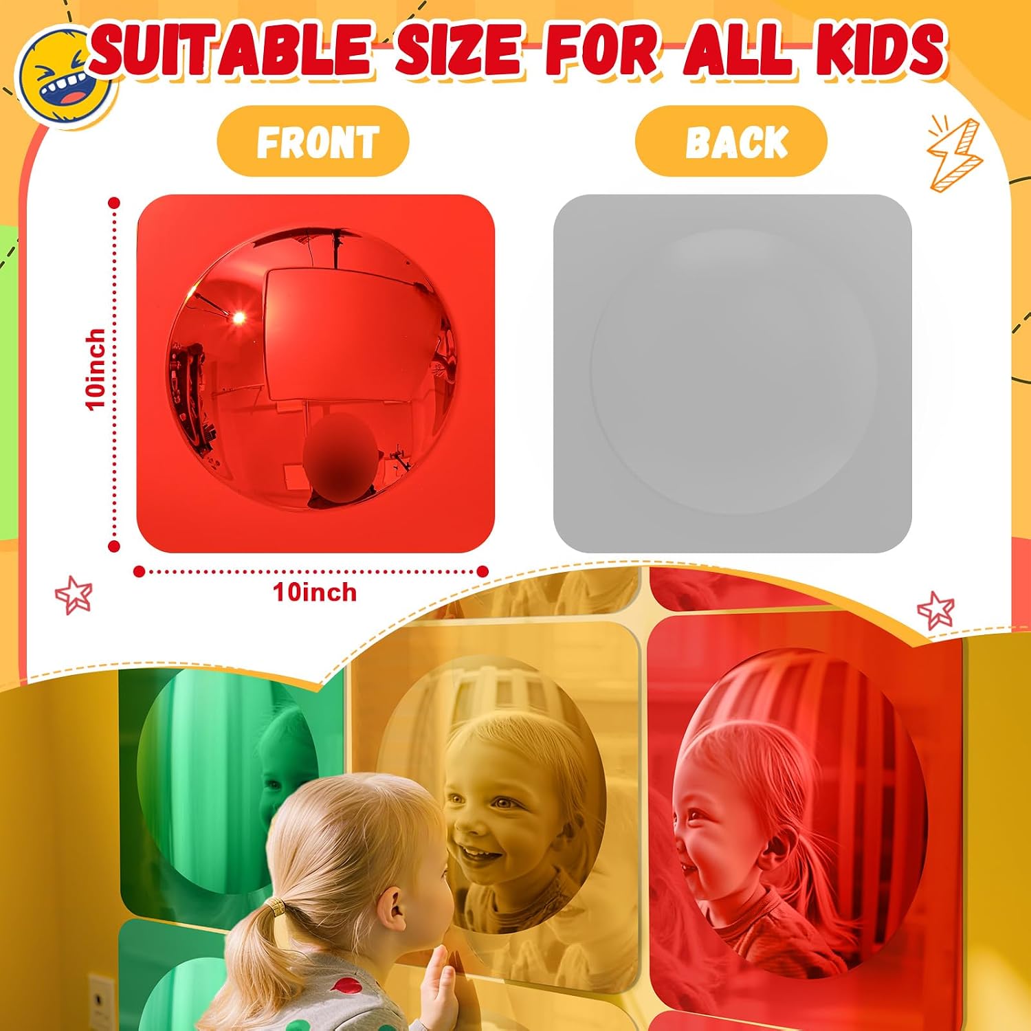 Geiserailie 9 Pcs Sensory Wall Bubble Mirrors, 10 x 10 Inch, CPC Certified - Image 3