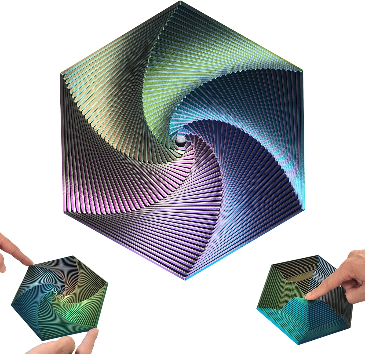 Fractal Fidget Toys, Kinetic Desk Spinning Toy, 35 Circles、5.9x6.69in, Used for Anxiety Disorder ADHD, Adult Office Visual Illusion fingertip Toys (Blue-Yellow-Violet)