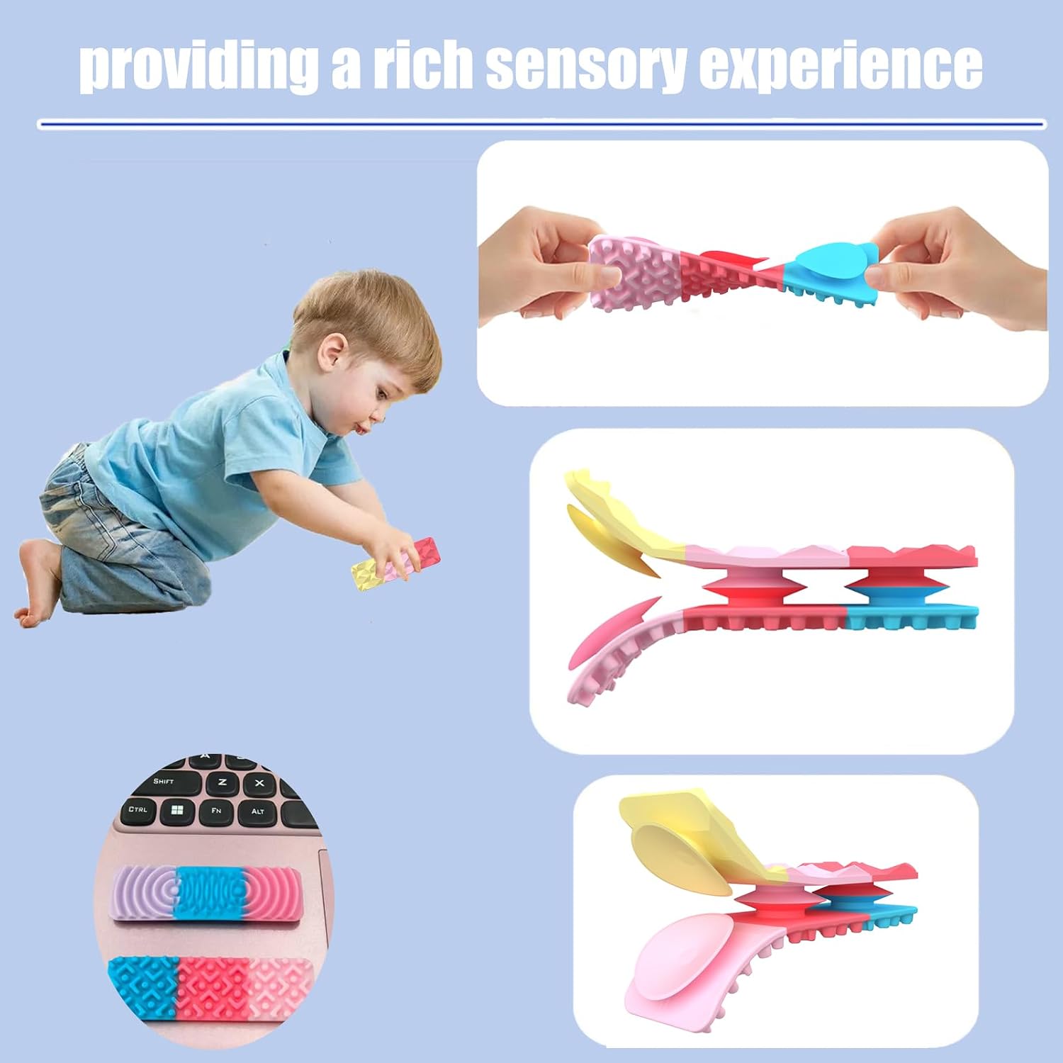8 Pack Sensory Toys for Kids with Autism, Fidget Toys Adults Calming, Sensory Stickers for Anxiety Relief Items, Fidget Strips for Classroom Desk for Travel, Easter Gifts for Kids - Image 4