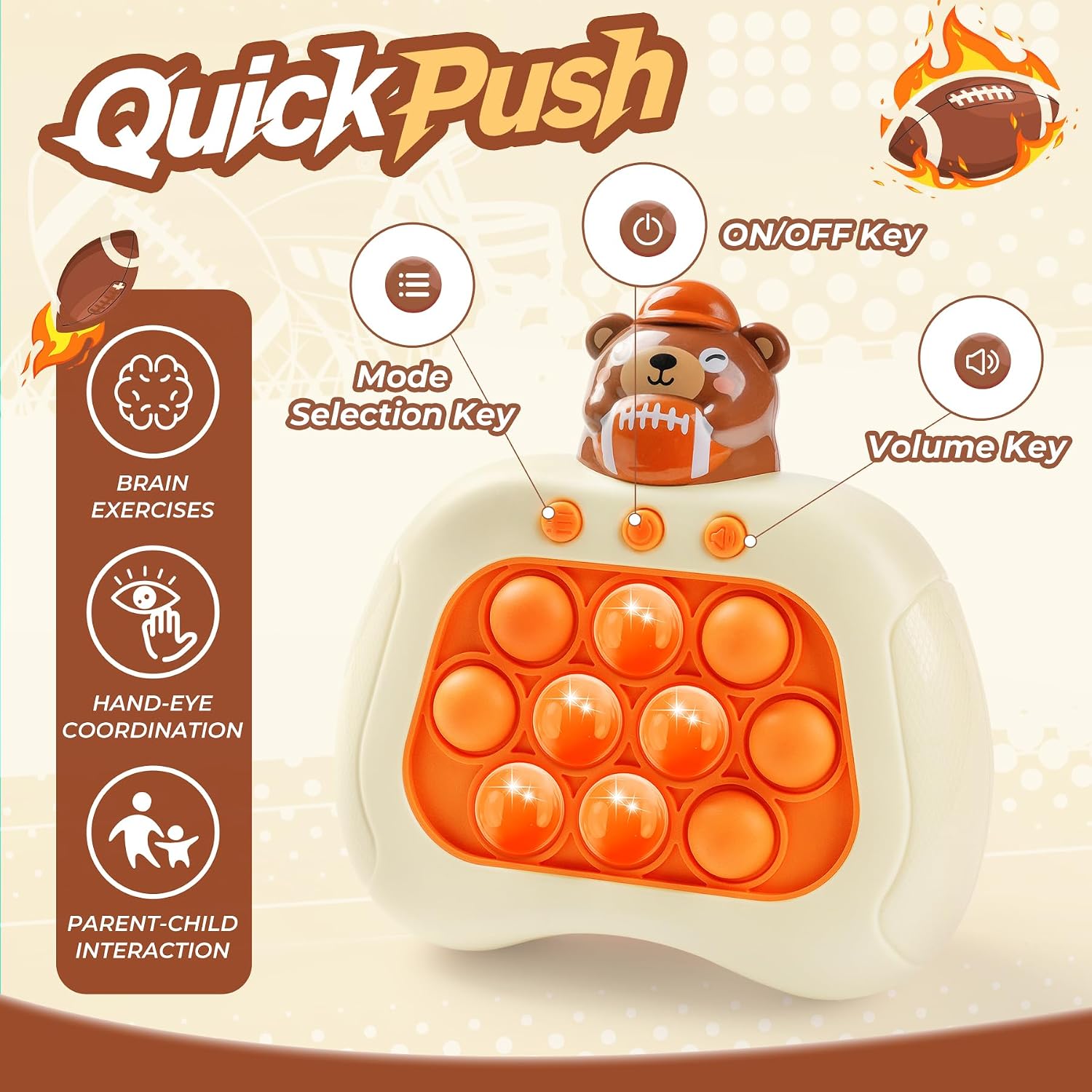 Bear Pop Push Game Fidget Console Toys for Kids Adults,Quick Push Pop Bubble Up Gifts,Handheld Light Up Fidget Sensory Puzzle Toy for Boys Grils Teens Age 3-12 - Image 2