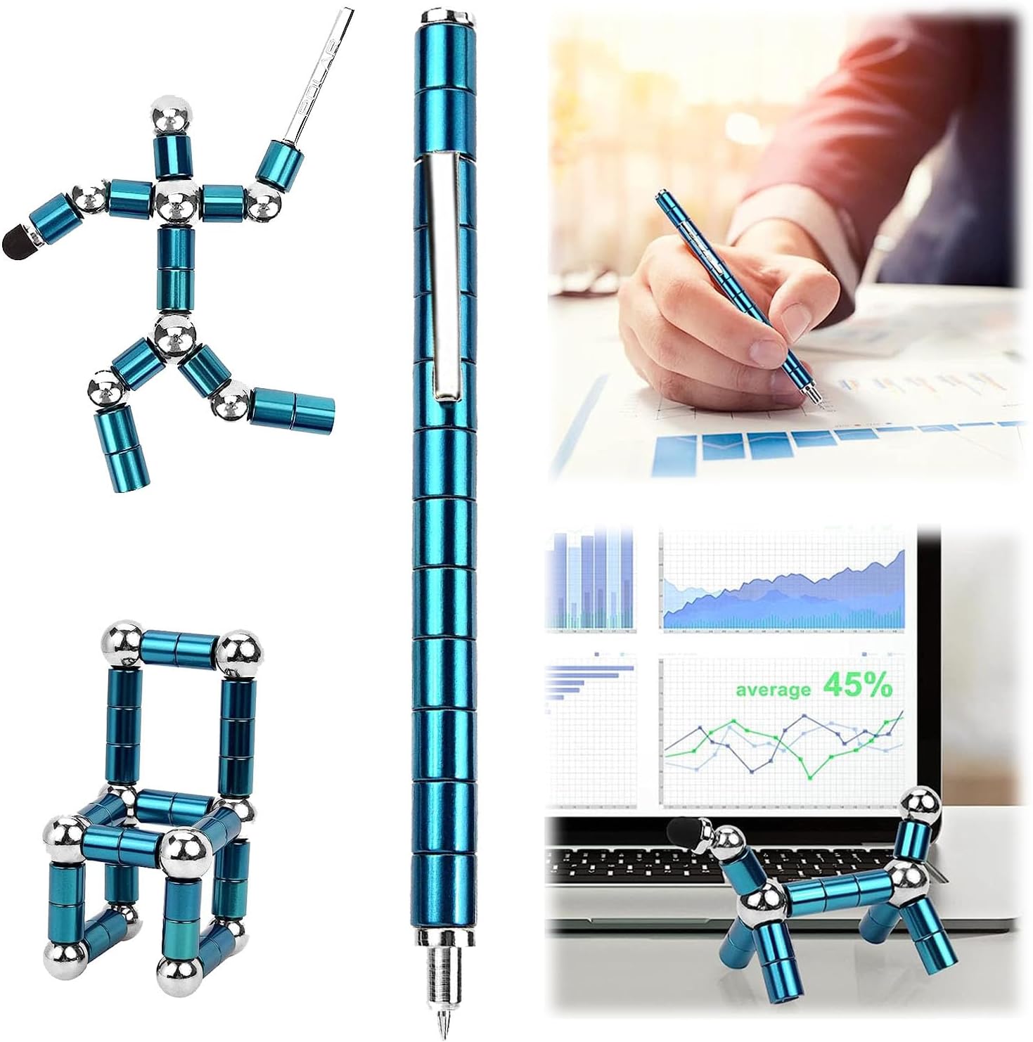 Fidget Pen for Adults Kids,Toy Pen Decompression Magnetic Metal Pen, Desk Toys Multifunctional Deformable Magnet Writing Pen(Blue) - Image 2