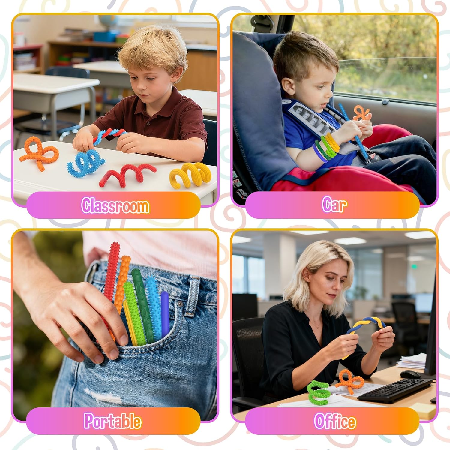 Sensory Fidget Toys for Kids with Autism,8 Pack Quiet Calm Bendable Sensory Sticks Fidget Sticks for Classroom,Calming Tools for School,ADHD Autistic Stress Relief Must Haves for Students Teachers - Image 7