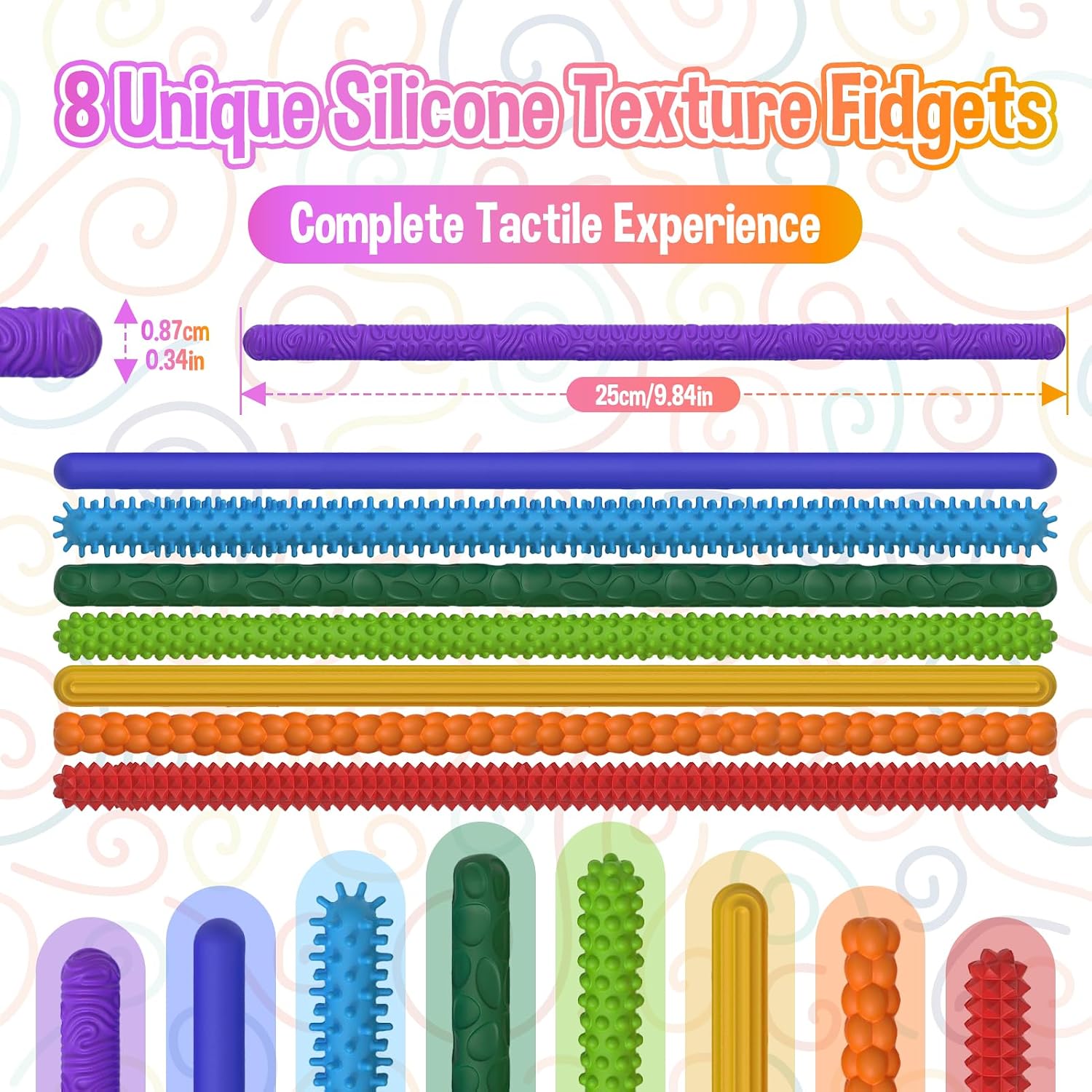 Sensory Fidget Toys for Kids with Autism,8 Pack Quiet Calm Bendable Sensory Sticks Fidget Sticks for Classroom,Calming Tools for School,ADHD Autistic Stress Relief Must Haves for Students Teachers - Image 4