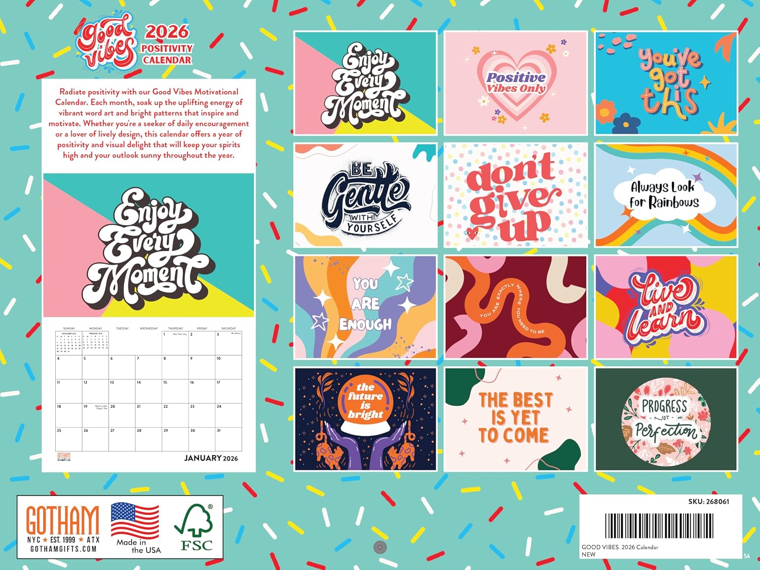 Good Vibes Wall Calendar 2026 Teen Girls Tween Women Manifesting Monthly For Teenage Room 12 Month | American Made In The USA - Image 2