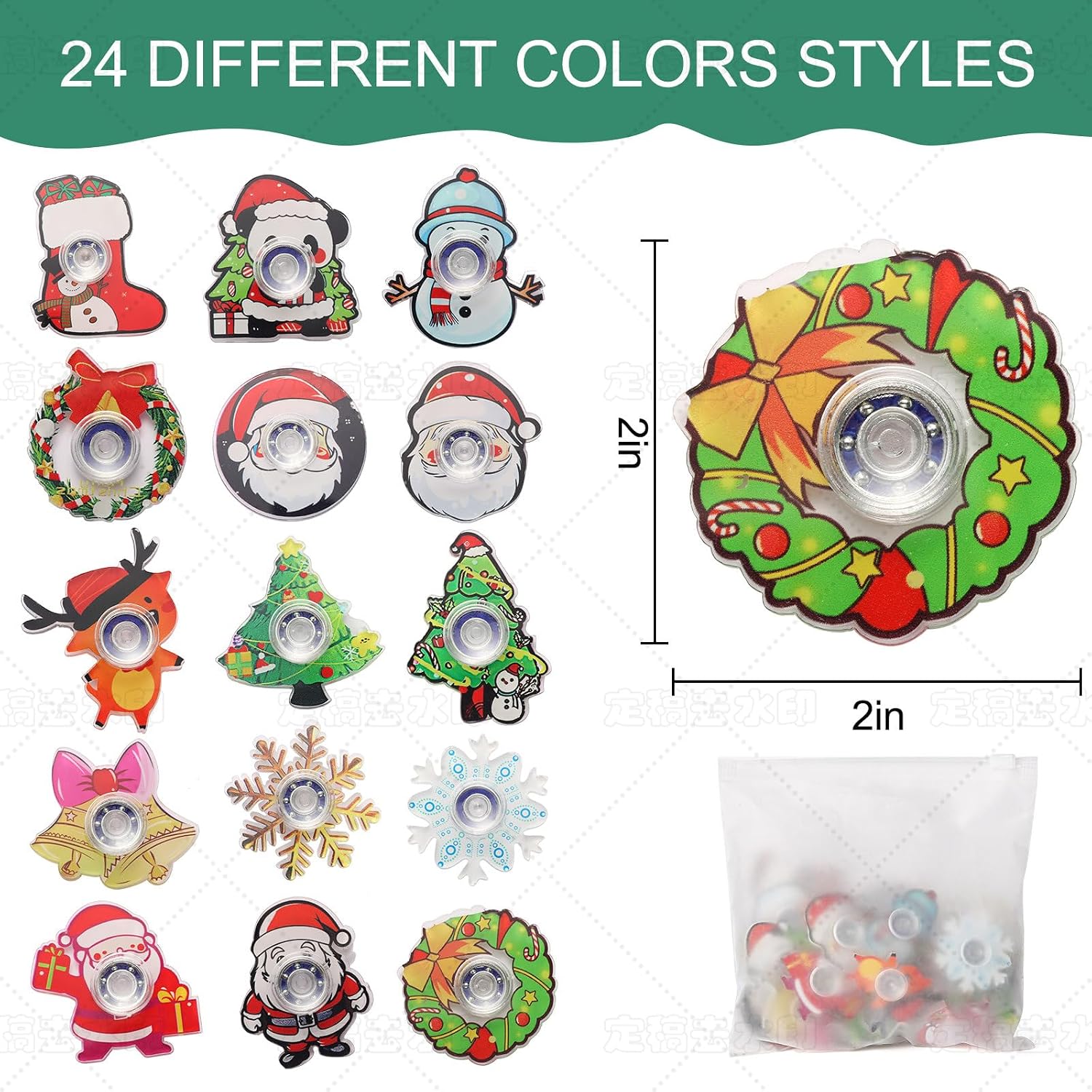 24PCS Christmas Fidget Spinner Toys,Party Favors Birthday Gifts Goodie ,Autism Sensory Toys for Boys Girls Stress Relief,Treasure Box Toy for Classroom Prizes Supplies (Christmas) - Image 3